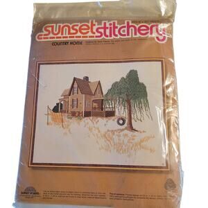 Sunset Stitchery "Country Home" Needlepoint Kit 16x20 Frame Sealed 1976 Sealed